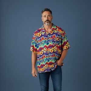 OAS The Cuba Shirt XXL Mens Retro Abstract Print Short Sleeve Button Up Viscose